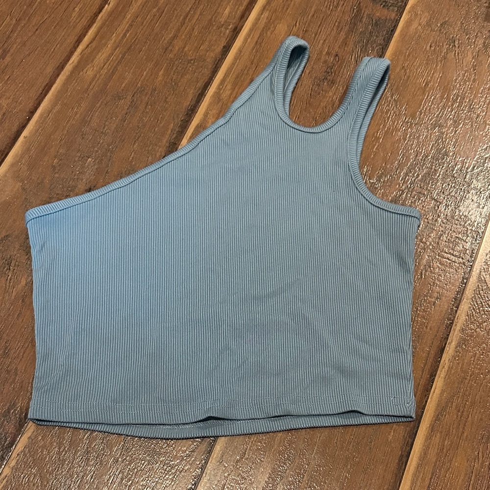 Asymmetrical Blue Ribbed Women's Top